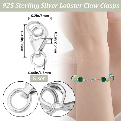 Anti-Tarnish 5Pcs Rhodium Plated 925 Sterling Silver Lobster Claw Clasps STER-BBC0006-22-1