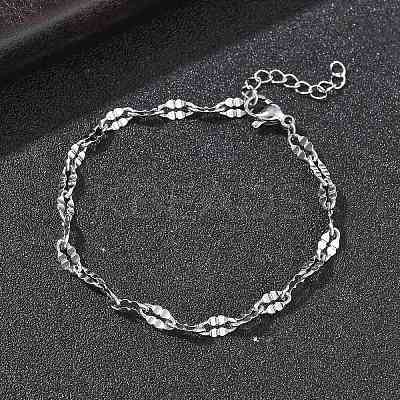 304 Stainless Steel Dapped Chains Bracelets for Women BJEW-D466-08B-P-1