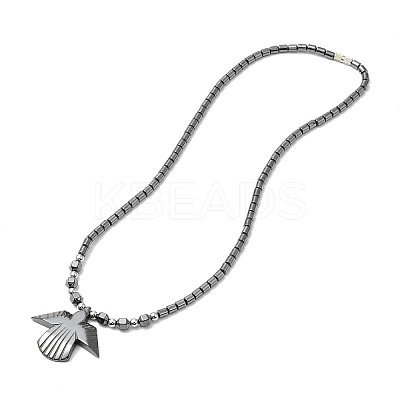 Synthetic Non-magnetic Hematite Angel Pendant Necklace with Beaded Chains NJEW-E095-02-1