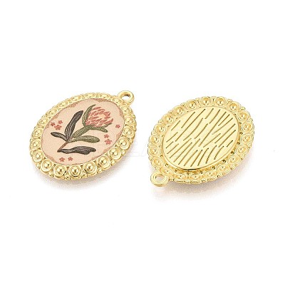 Vintage Printed Style 304 Stainless Steel Oval with Lotus Pendants STAS-T071-29B-G-1