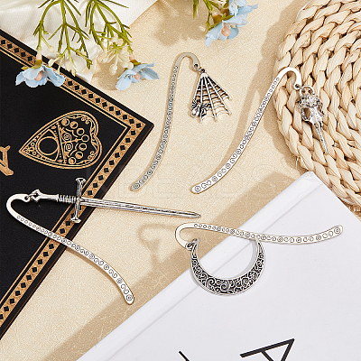 1 Set Gothic Style Alloy Hook Bookmarks AJEW-FH0003-75-1