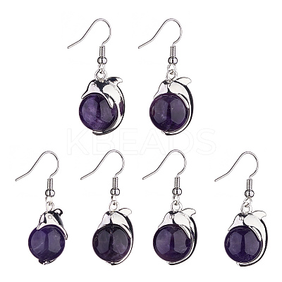 Natural Amethyst Dolphin Dangle Earrings with Crystal Rhinestone EJEW-A092-20P-16-1