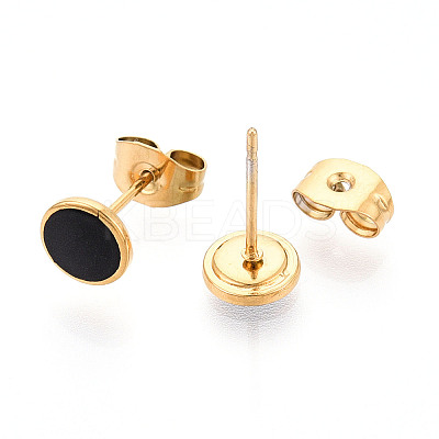 Flat Round 304 Stainless Steel Enamel Stud Earrings EJEW-T047-21G-A-1
