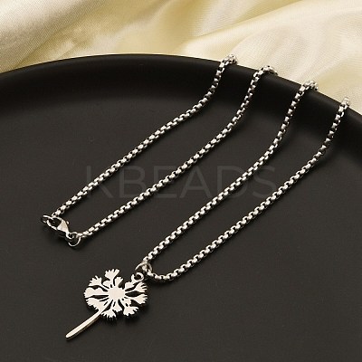 201 Stainless Steel Laser Cut Dandelion Pendant Box Chain Necklaces for Women NJEW-Q004-07P-1