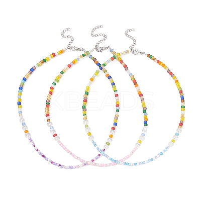 3Pcs 3 Color Natural Quartz Crystal & Glass Seed Beaded Necklaces Set NJEW-JN04344-1