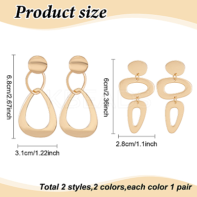 4 Pairs 4 Style Alloy Hollow Teardrop Dangle Stud Earrings for Women EJEW-AN0004-34-1