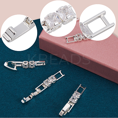 6Pcs Brass Pave Clear Cubic Zirconia Watch Band Clasps KK-BBC0014-03S-1