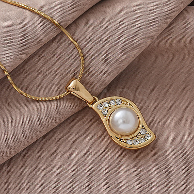 Minimalist 304 Stainless Steel Crystal Rhinestone Pendant Necklaces with Imitation Pearl CU2461-1