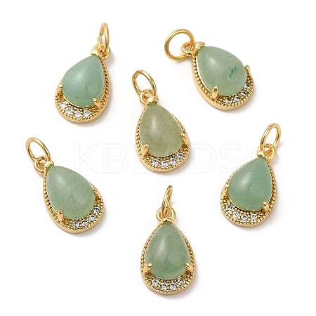 Natural Green Aventurine Teardrop Charms G-A034-01G-01-1