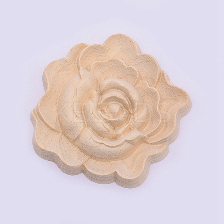 Natural Solid Rubber Wood Carved Onlay Applique Craft WOOD-WH0108-77-1