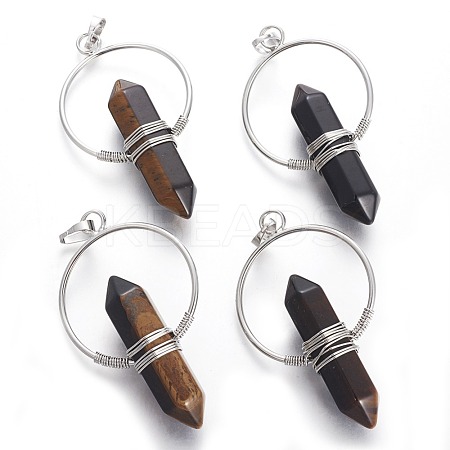 Natural Tiger Eye Big Double Terminated Pointed Pendants G-G771-A01-1