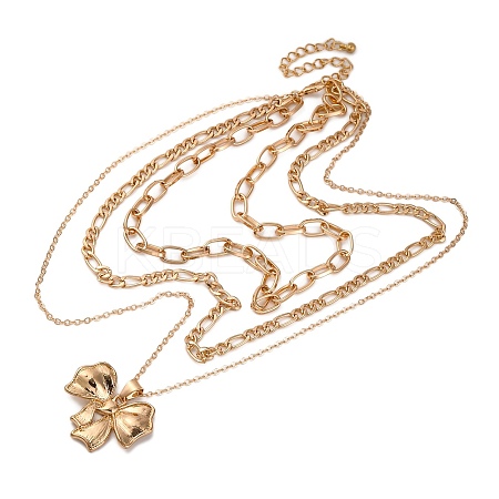 Alloy 3 Layer Bowknot Pendant Necklaces for Women NJEW-U013-01G-02-1