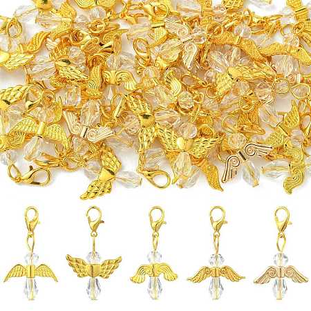 50Pcs 5 Style Glass & Alloy Pendant Decorations HJEW-FS00077-1