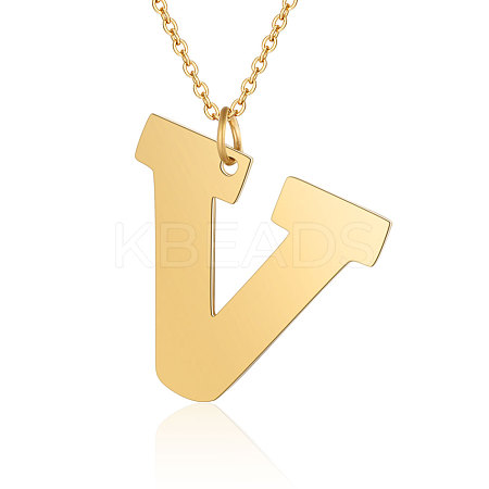 201 Stainless Steel Initial Pendants Necklaces NJEW-S069-JN006-V-1