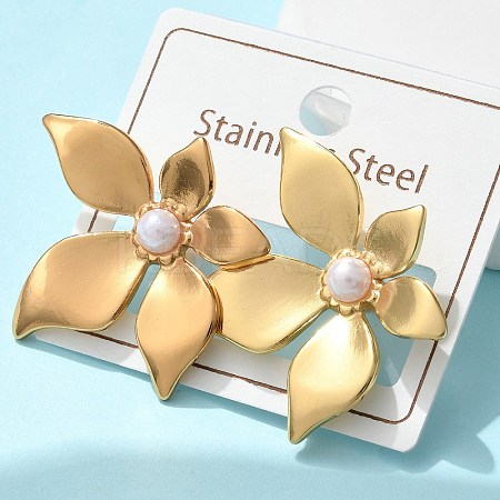 304 Stainless Steel & ABS Plastic Imitation Pearl Flower Stud Earrings LS-EJEW-S253-23G-1