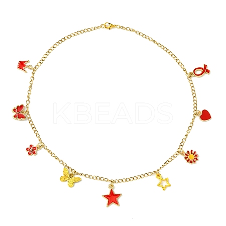 Star Flower Butterfly Ribbon Crown 304 Stainless Steel Cable Chain Necklaces NJEW-FS00010-1