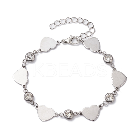 Stainless Steel Heart Link Chain Bracelet with Cubic Zirconia BJEW-JB10170-1
