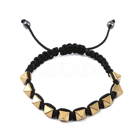 Pyramid Synthetic Non-Magnetic Hematite Braided Bead Bracelets BJEW-E102-03-1