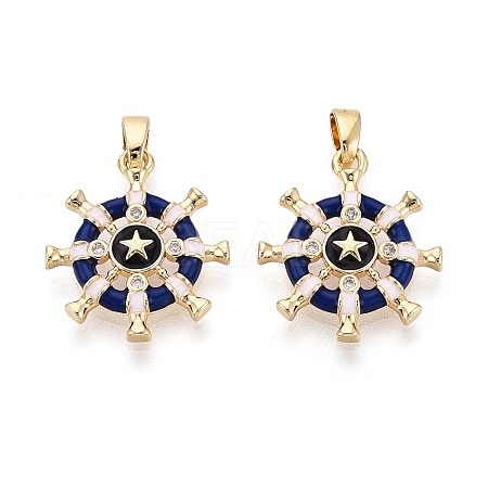 Brass Micro Pave Clear Cubic Zirconia and Enamel Pendants KK-T075-91B-G-1