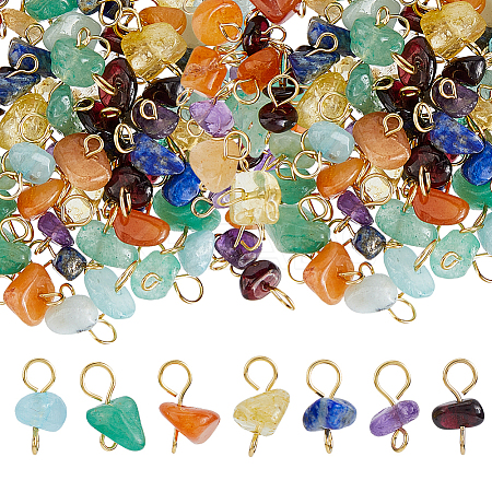 84Pcs 7 Color Natural Gemstone Connector Charms PALLOY-FH00127-1