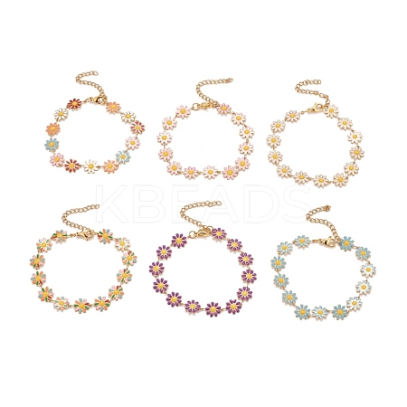 Enamel Daisy Link Chains Bracelet BJEW-P271-01G-1