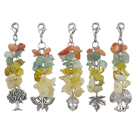 Alloy Charms & Natural Gemstone Chips Beaded Pendant Decoration HJEW-JM01208-1