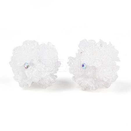 Polymer Clay Rhinestone Beads with Embossed Resin Roses RESI-T059-04A-1
