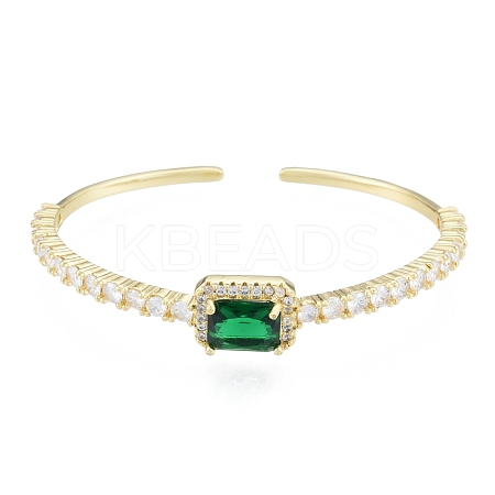 Cubic Zirconia Rectangle Open Cuff Bangle BJEW-G651-05G-02-1