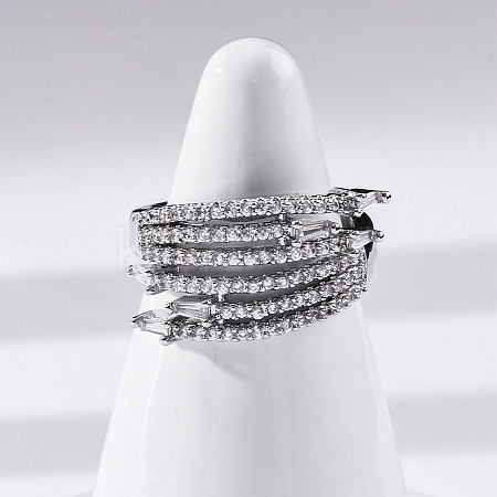 Brass Micro Pave Clear Cubic Zirconia Finger Rings RJEW-S398-01P-1