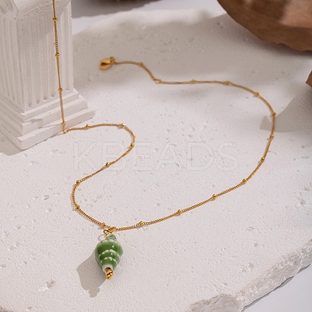 Conch Shell Shape Pendant 304 Stainless Steel Satellite Chain Necklaces for Women LD6500-3-1