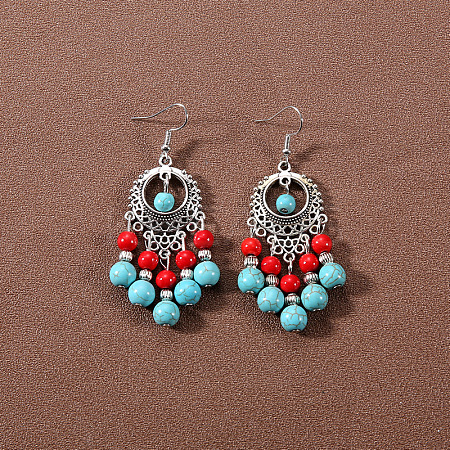 Bohemian tassel turquoise earrings JU8957-14-1