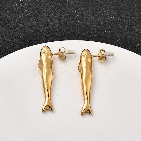 304 Stainless Steel Fish Stud Earrings EJEW-K268-49G-1