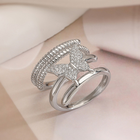2Pcs Brass Micro Pave Cubic Zirconia Cuff Rings PW-WG0BADE-02-1