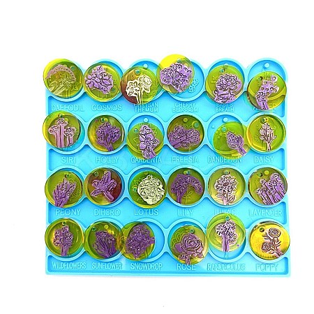 DIY Flat Round with Flower Pattern Pendant Food Grade Silicone Molds LS-DIY-G083-07-1