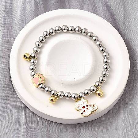 Brass Enamel Round Beads Charm Bracelets for Women BJEW-D317-11C-PG-1