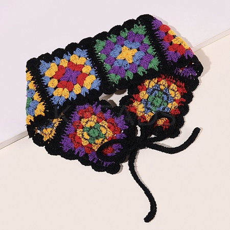 Colorful Flower Crochet Cotton Elastic Headbands OHAR-PW0005-01A-1