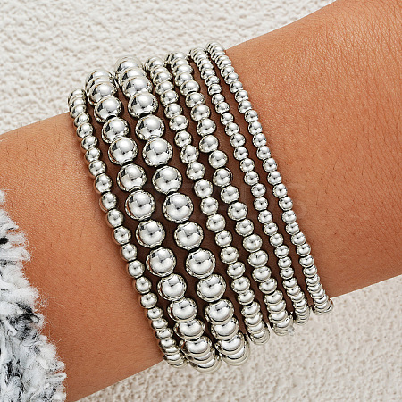 7Pcs CCB Round Beaded Stretch Bracelets WGF8C34-02-1