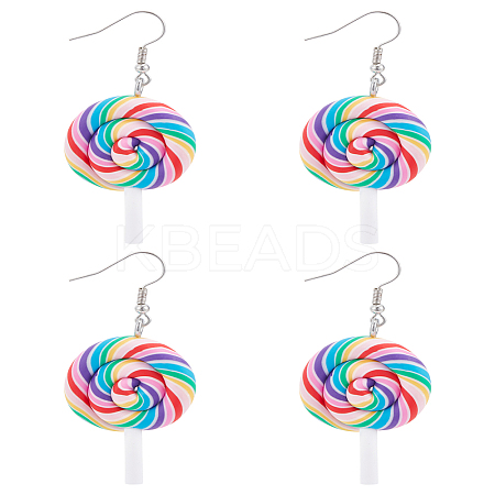 2 Pairs Lollipop Polymer Clay Dangle Earrings for Women EJEW-LP0001-49-1