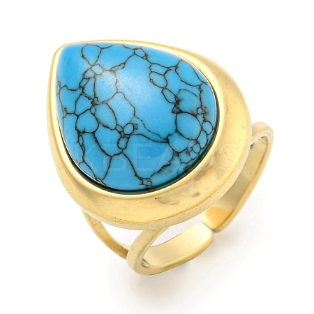 Ion Plating(IP) 304 Stainless Steel Synthetic Turquoise Cuff Rings G-Z056-09G-02-1