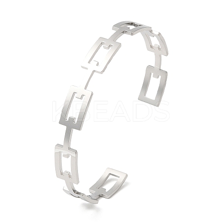Non-Tarnish 304 Stainless Steel Hollow Rectangle Cuff Bangles BJEW-H322-01P-1