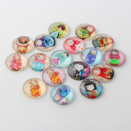 Russian Girl Doll Printed Glass Cabochons GGLA-A002-10mm-JJ-1