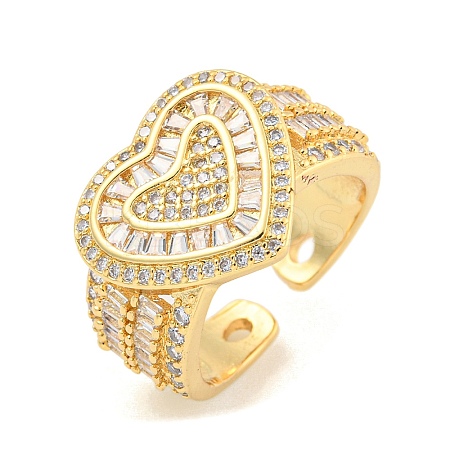 Heart Clear Cubic Zirconia Wide Open Cuff Ring RJEW-L121-041G-1