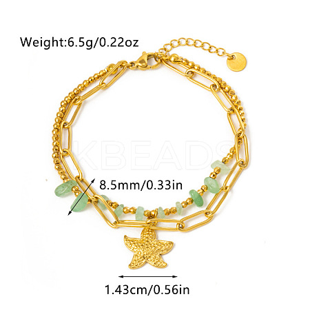 304 Stainless Steel & Natural Green Aventurine Beads Double Layer Bracelets FS-WG382E7-02-1