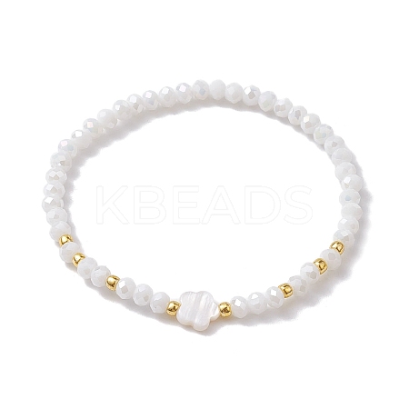 Flower Natural Shell & Glass Beaded Stretch Bracelet BJEW-JB10184-02-1