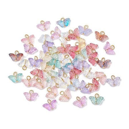Golden Iron Flat Head Pins and Transparent Spray Painted Glass Beads Pendants PALLOY-JF03129-1