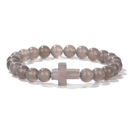 Natural Grey Agate Round Beads Stretch Bracelets YG0612-5-1