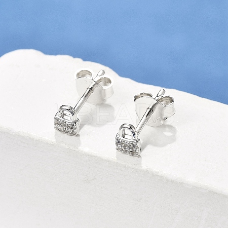 Lock 925 Sterling Silver Micro Pave Clear Cubic Zirconia Stud Earrings for Women EJEW-K307-03A-P-1