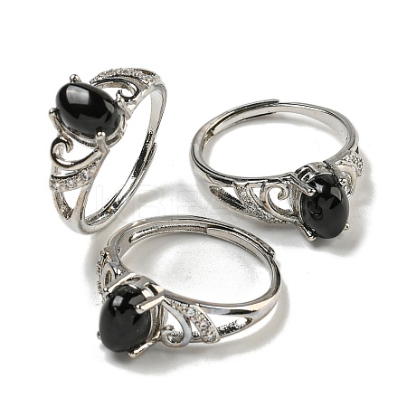 Oval Natural Dyed & Heated Black Agate Adjustable Rings RJEW-Q818-01P-06B-1