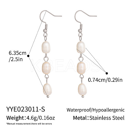 Freshwater Pearl 304 Stainless Steel Dangle Earrings for Women BV3455-2-1