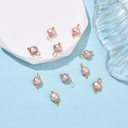 10Pcs Natural Freshwater Pearl Two Sides Polished Charms PALLOY-YW00091-03-1